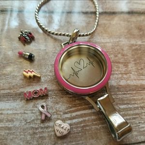 Pink Origami Owl Lanyard heartbeat set